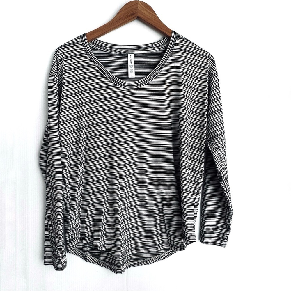 Athleta Black and White Striped Long Sleeve Top
